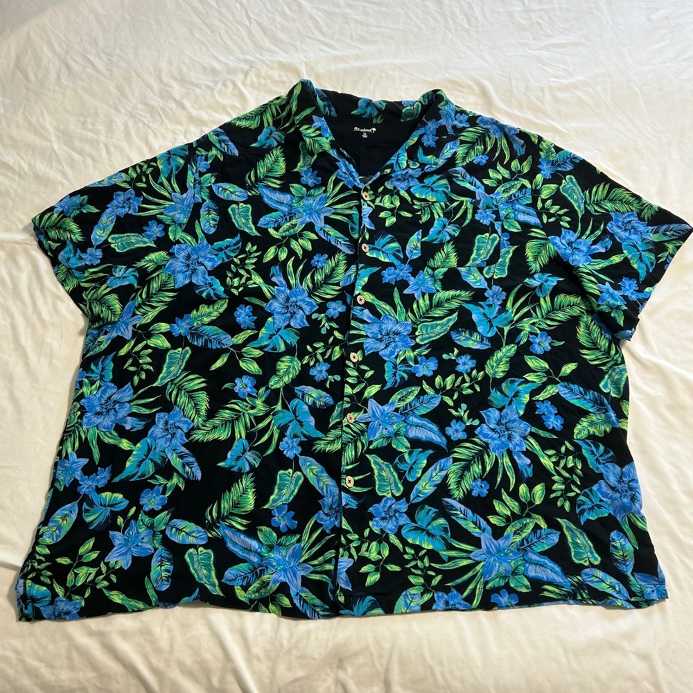 KS Island Mens 5XL Big Tropical Floral Rayon Button Down Shirt Blue Green Black